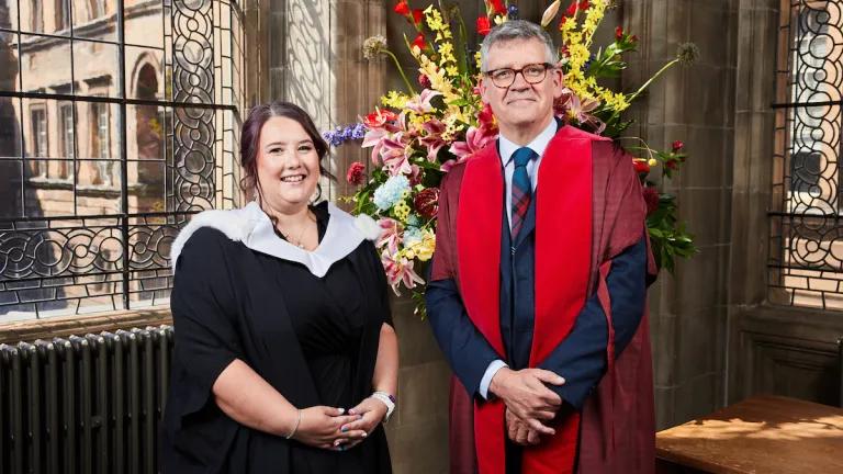 (L-R) Being Edinburgh award winner Sabrina Tickle standing with Chris Cox, Vice-Principal Philanthropy and Advancement  