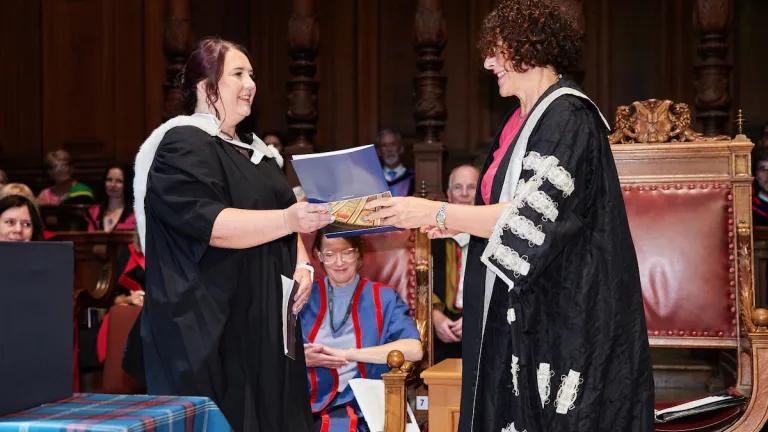 (L-R) Being Edinburgh award winner Sabrina Tickle standing with Chris Cox, Vice-Principal Philanthropy and Advancement  