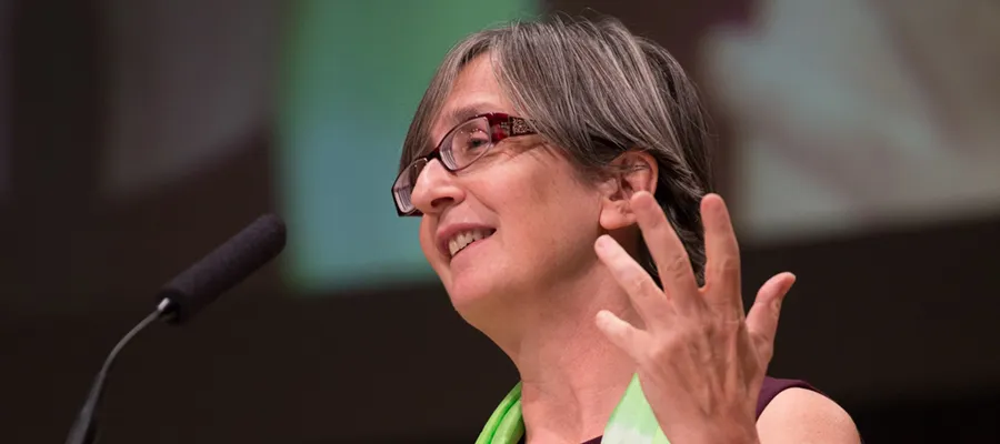 Helen Pankhurst giving a talk