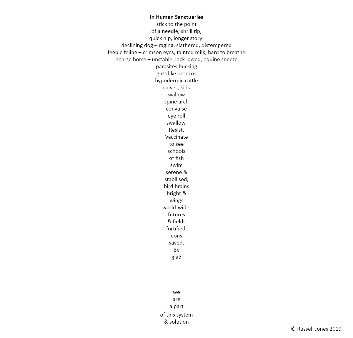 'In Human Sanctuaries', a poem by Russell Jones