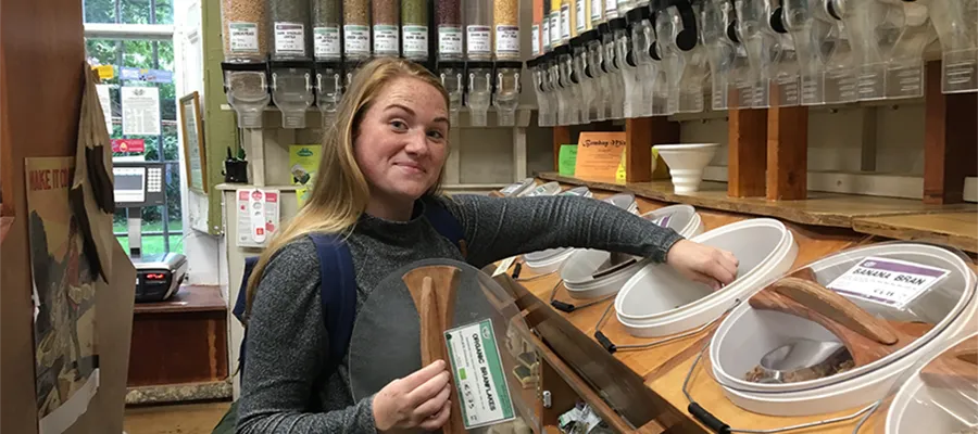 Laura Young at a refill grocery shop