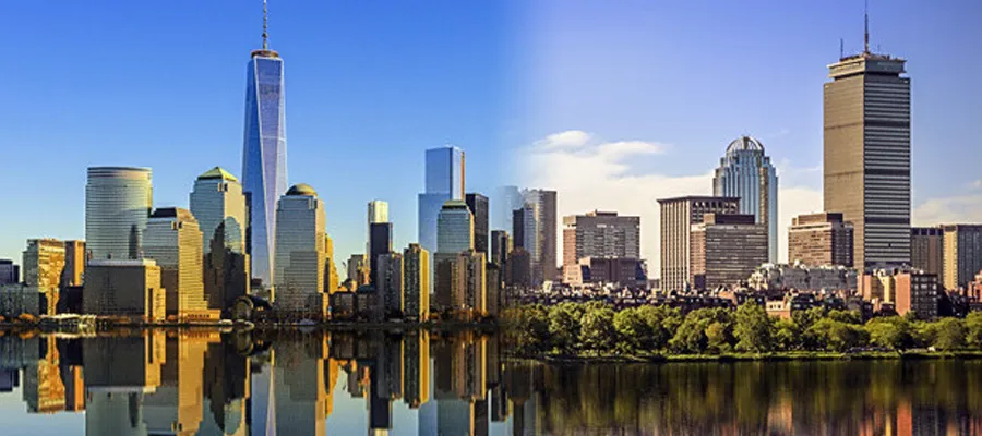 New York and Boston skylines