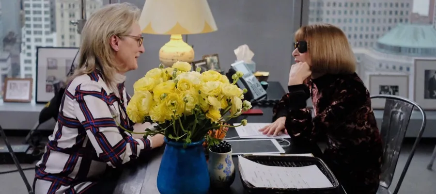 A still from the Webby award winning film by Kimberly Arms showing Meryl Streep and Anna Wintour