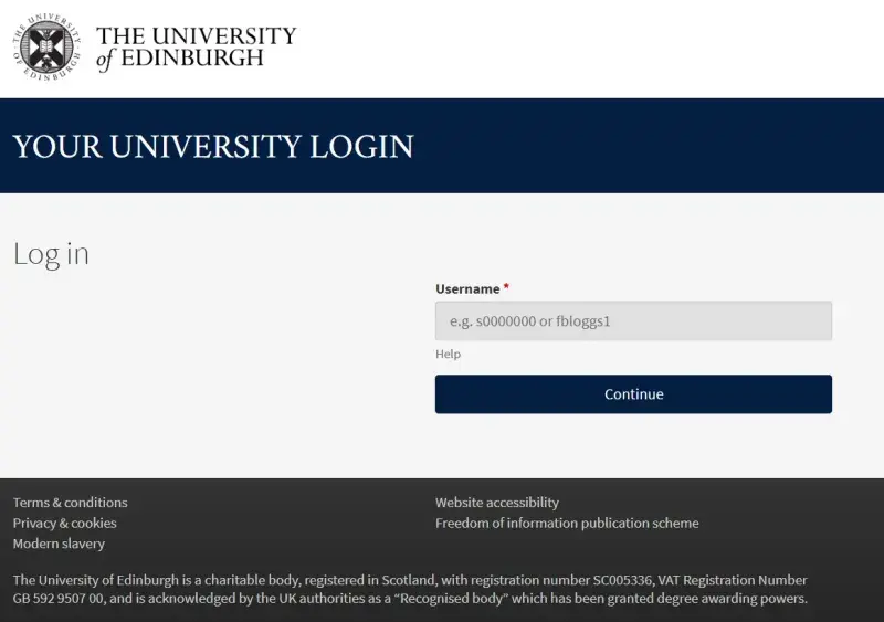 Screenshot of the University of Edinburgh alumni portal login page