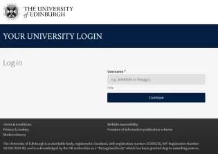 Screenshot of the University of Edinburgh alumni portal login page