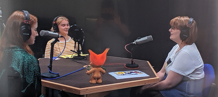 Beth, Catherine and host Amalie at the podcast recording