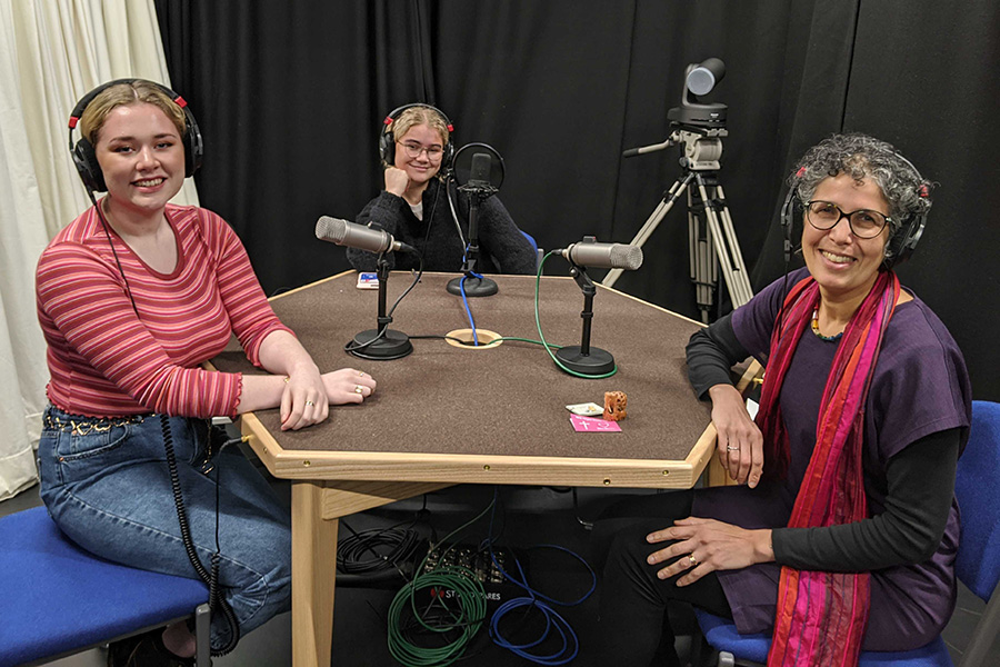 Ellen, Amalie and Rachel at the recording studio.