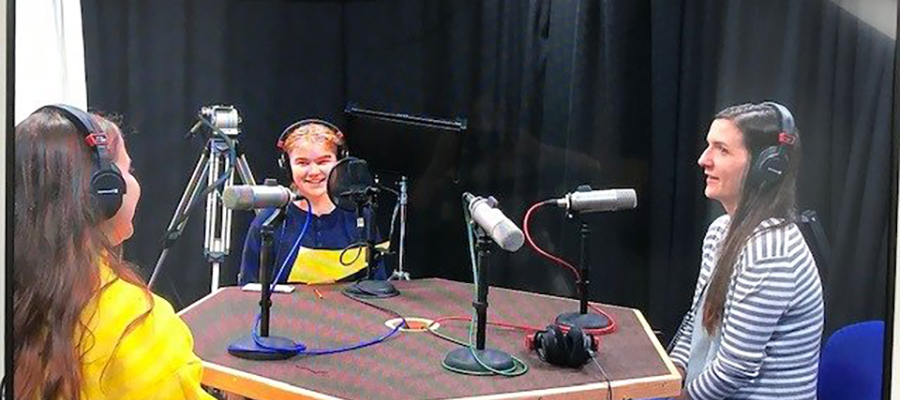 Martha and Julia with host Amalie at the podcast recording