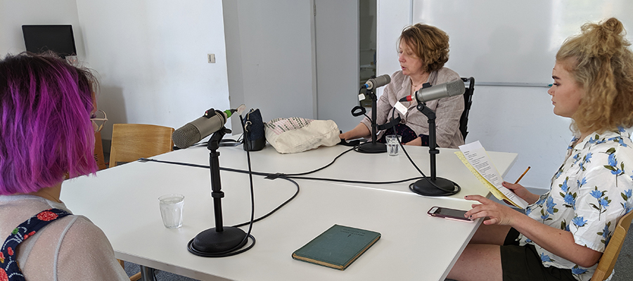 Rosie, Melanie and Amalie at the podcast recording